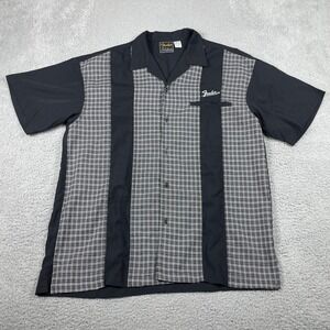 Fender Shirt Mens Large Black Plaid Solidbody Lounge Bowling Camp Made In USA